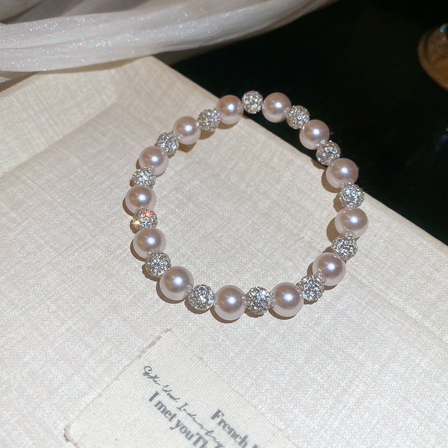 Chic Rhinestones Pearl Bead Chain Bracelet 6W6JBR676