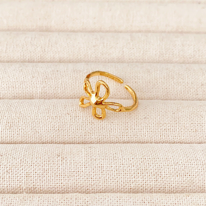 Minimalist Gold Plated 3D Floral Open Ring 8ZA6JRG127L