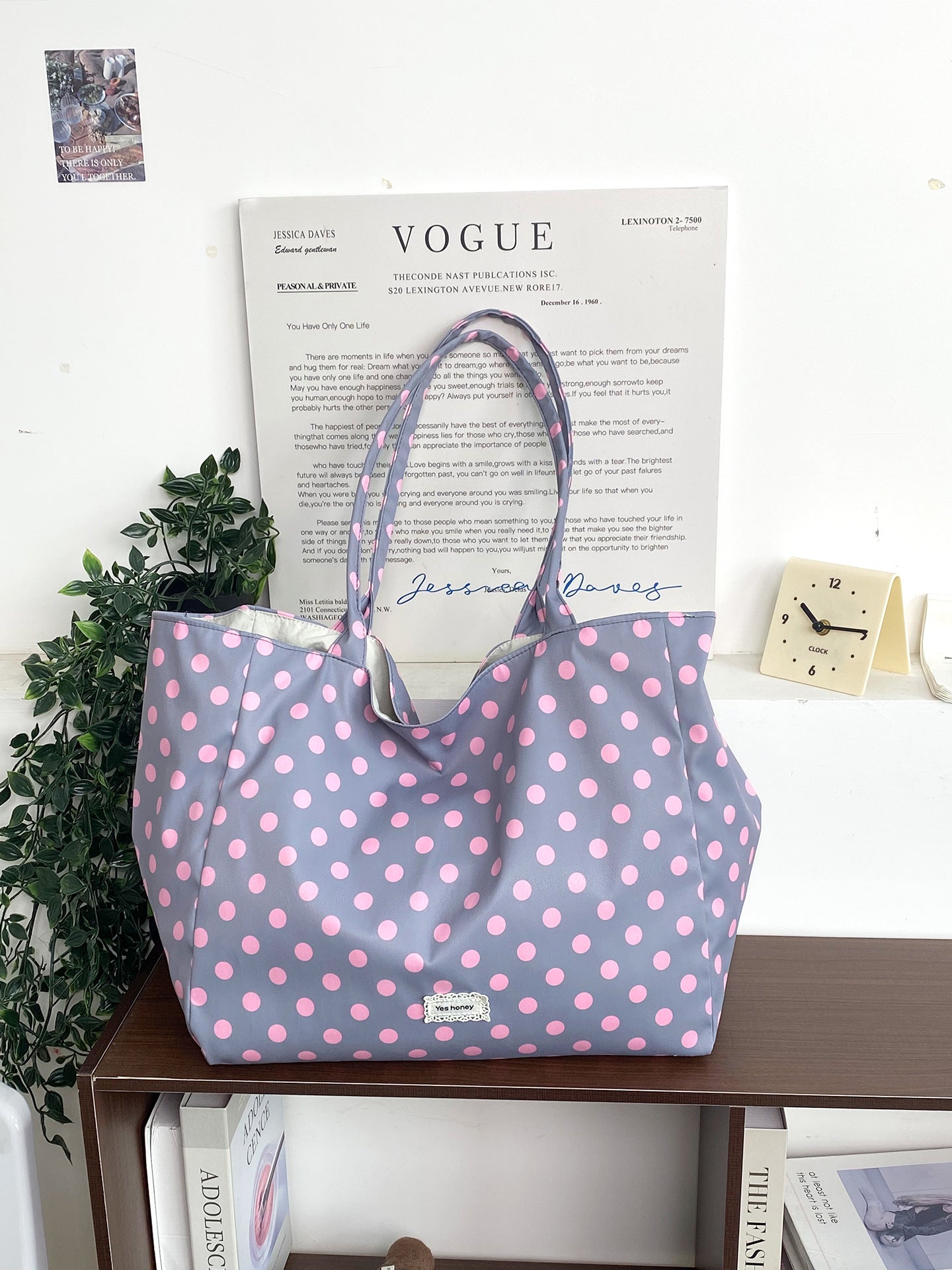 Fresh Polka Dots Canvas Tote Bag MK2BLW6W10BBG567