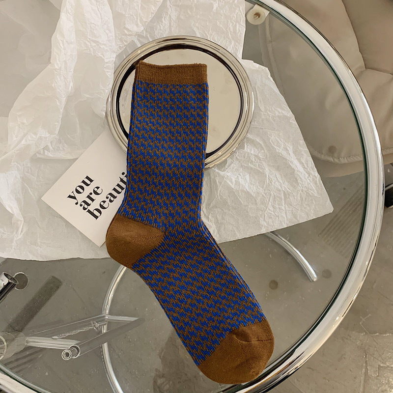 Houndstooth Mid-Calf Socks - DippedShop Wholesale - #7459