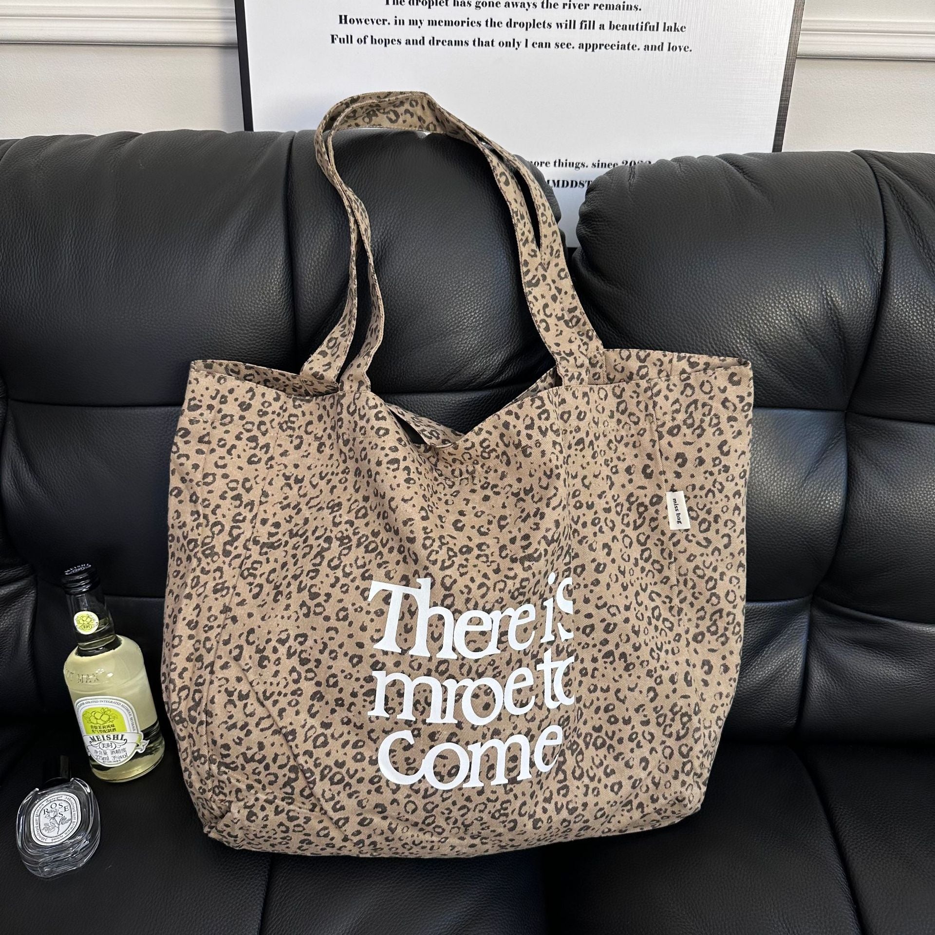 Vintage Leopard Letters Print Large Capacity Handbag MK2BLW6W10BBG579