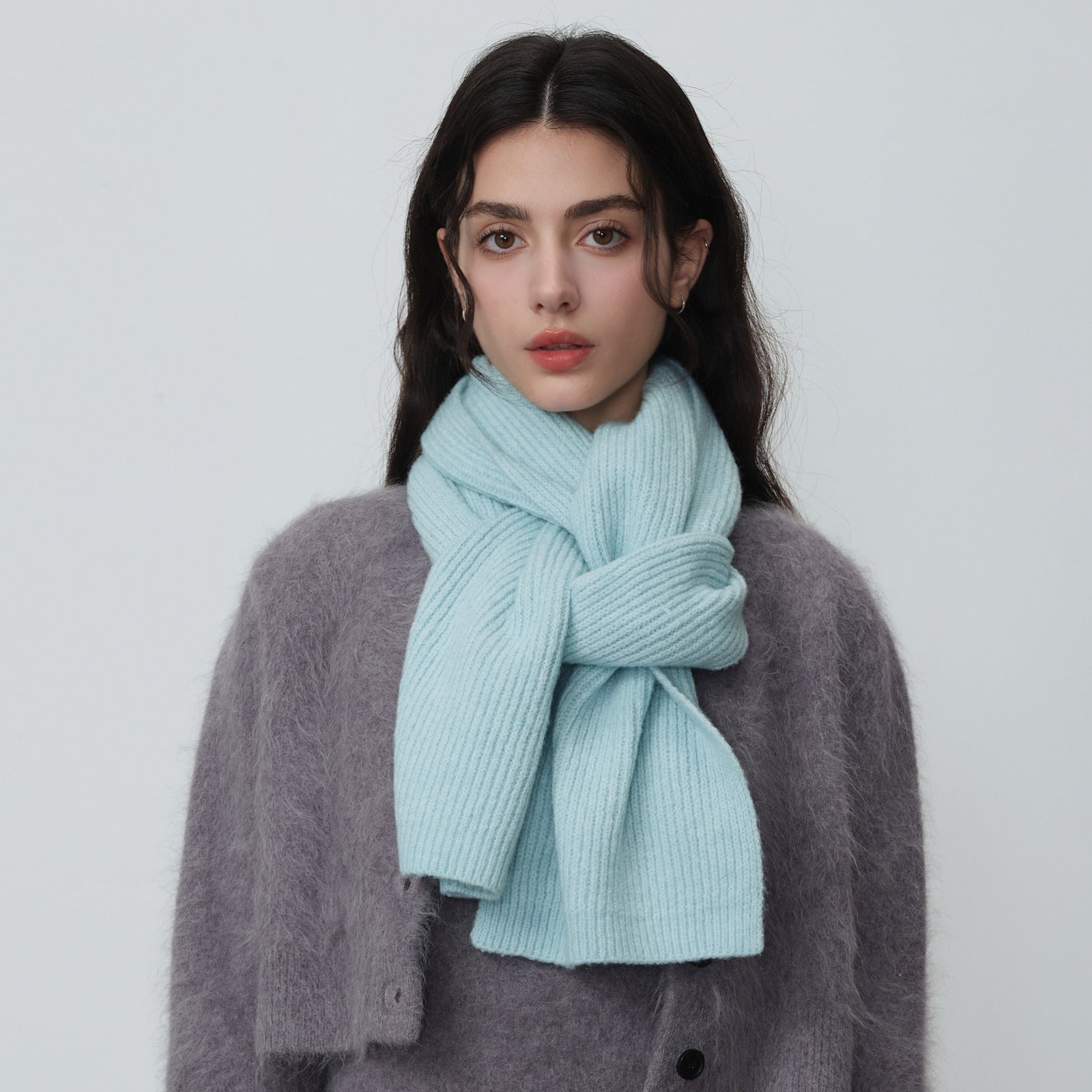 Versatile Solid Color Knit Wool Scarf 6W6NSW301