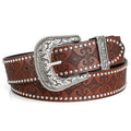 Fashion Floral Embossed Studded Leather Belt MK2LEEP6W6JBT37