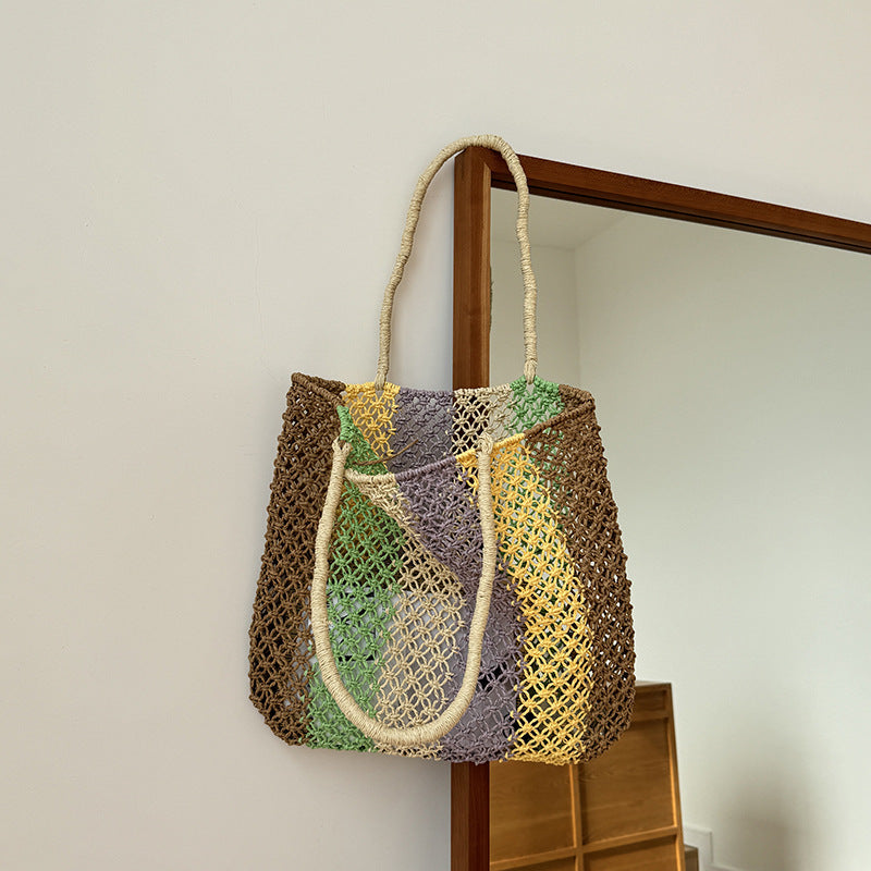 Color Block Straw Tote Bag - DippedShop Wholesale - #8051