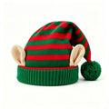 Christmas Elf-Eared Striped Knit Beanie with Pompom 6W6HAT830