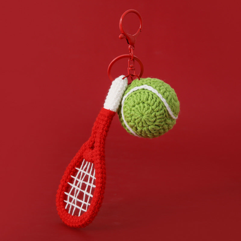 Creative Crochet Tennis Racket Ball Bag Charm Keychain MK2ZCAS6W10BBC68