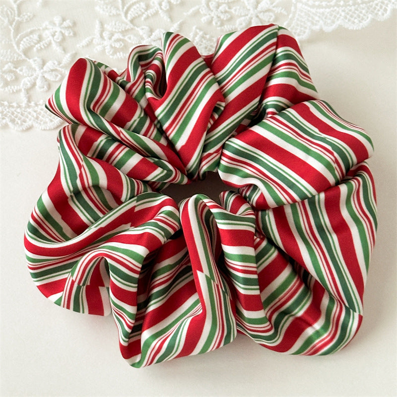 Striped Ribbon Print Christmas Satin Scrunchies 6W6HSR412