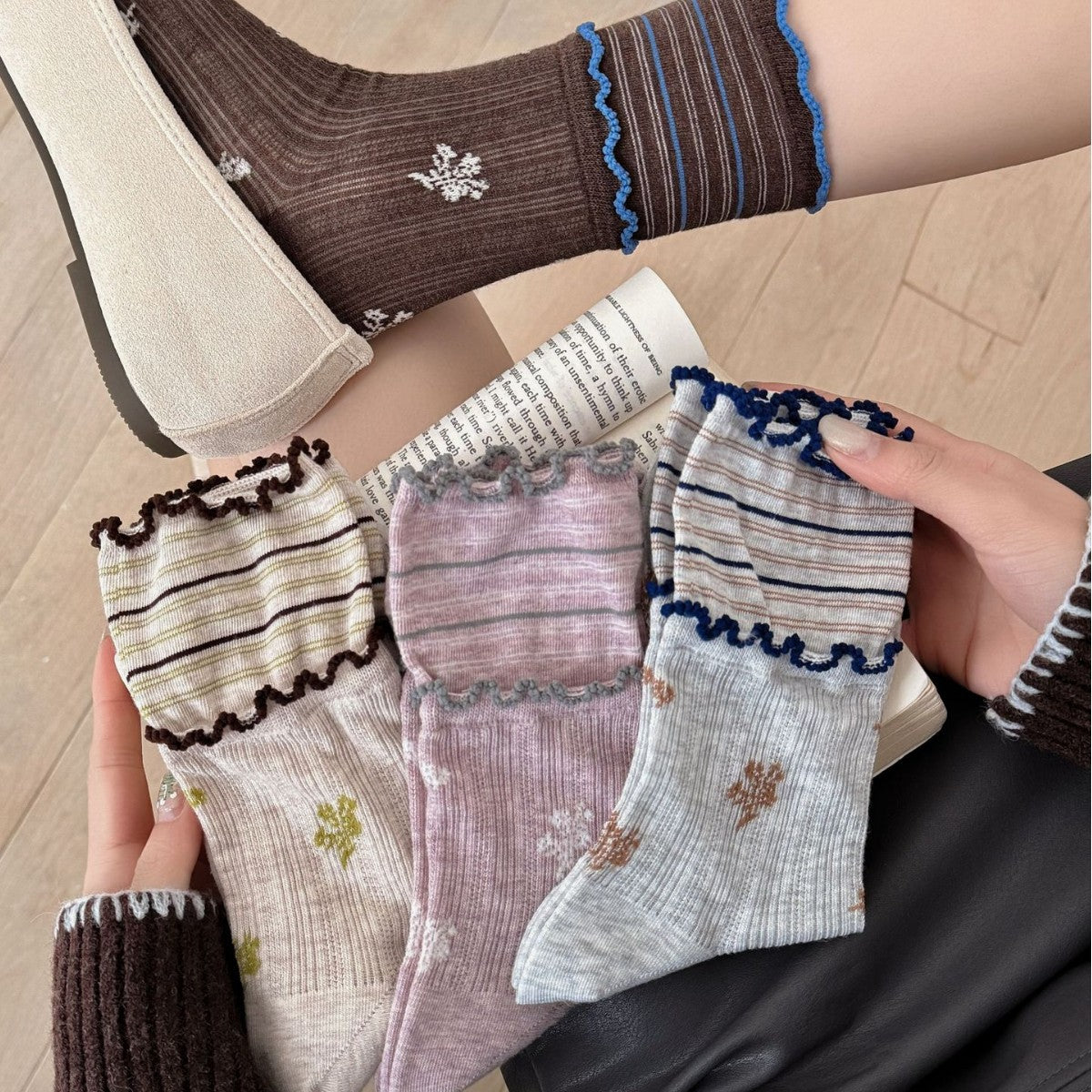 Ruffle Floral Mid Calf Socks - DippedShop Wholesale - #3427
