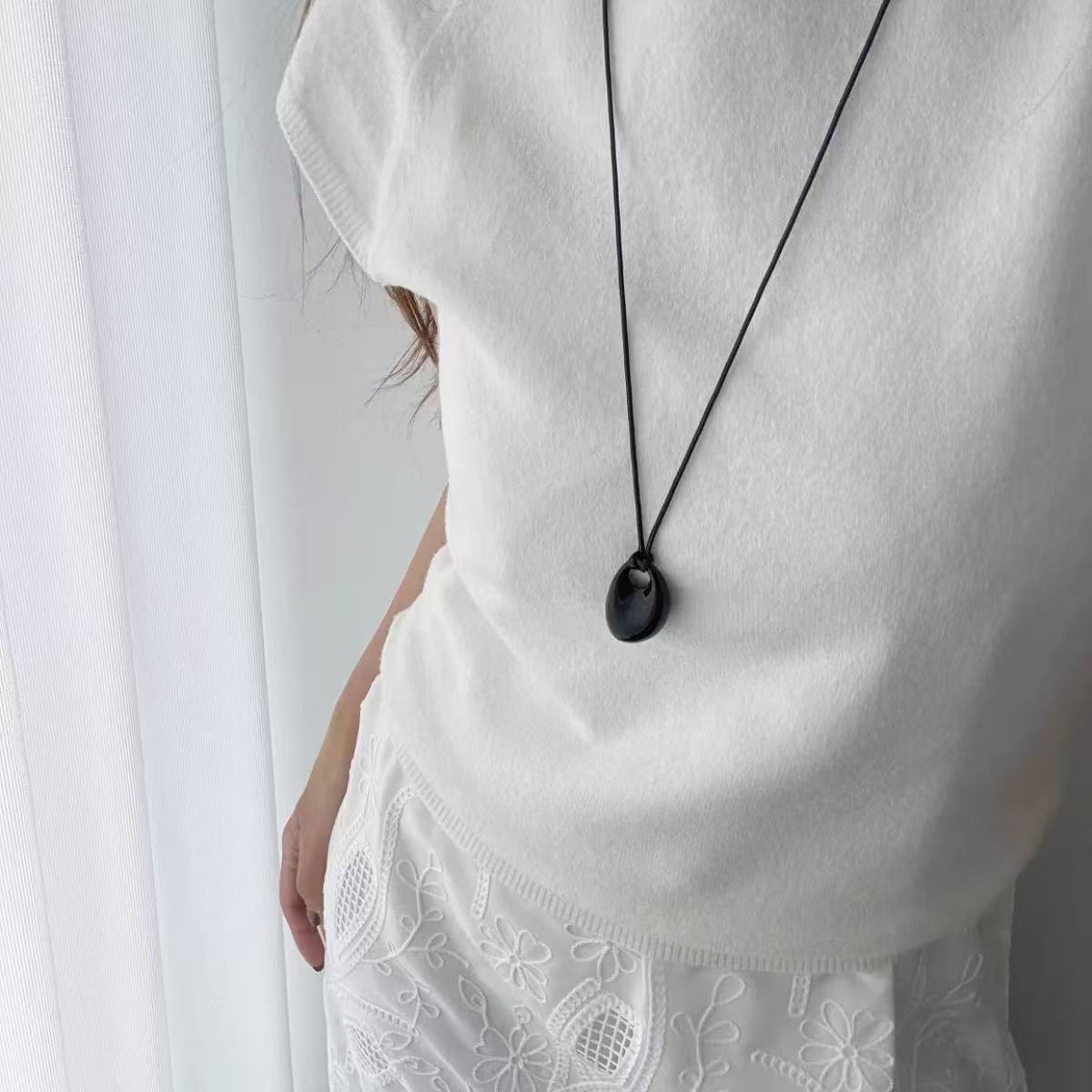 Teardrop pendant leather necklace - DippedShop Wholesale - #8003