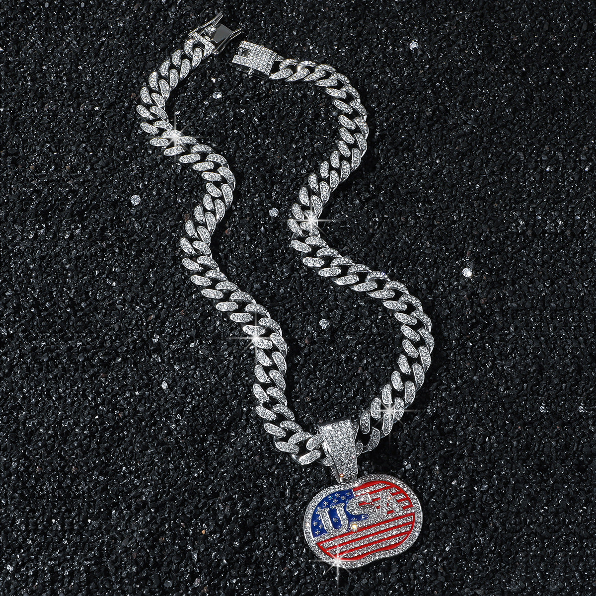Hiphop USA Flag Pattern Pendant Chain Necklace 8ZA6JNC282T