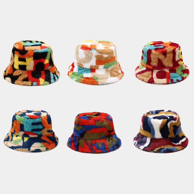 Colorful Letter Print Warm Winter Bucket Hats DPBH0323