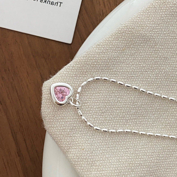 Simple Cubic Zirconia Heart Pendant Choker Necklace 6W6JNC387L