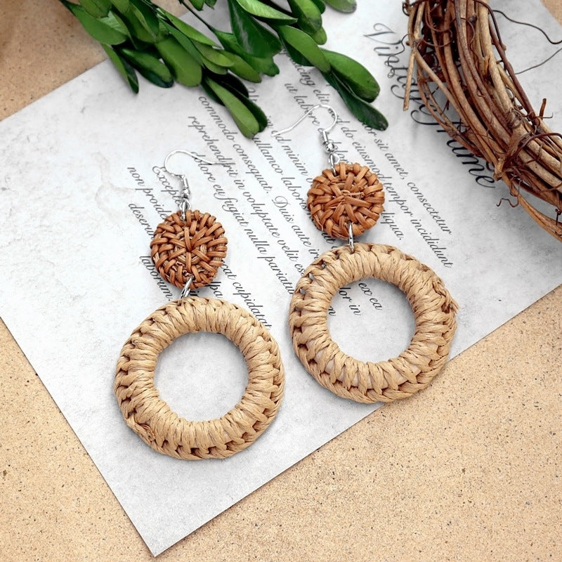 Boho Rattan Drop Dangle Earrings - DippedShop Wholesale - #5651