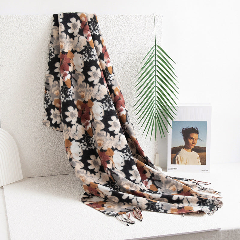 Vintage Floral Print Tassel Imitation Cashmere Scarf 6W6NSW288