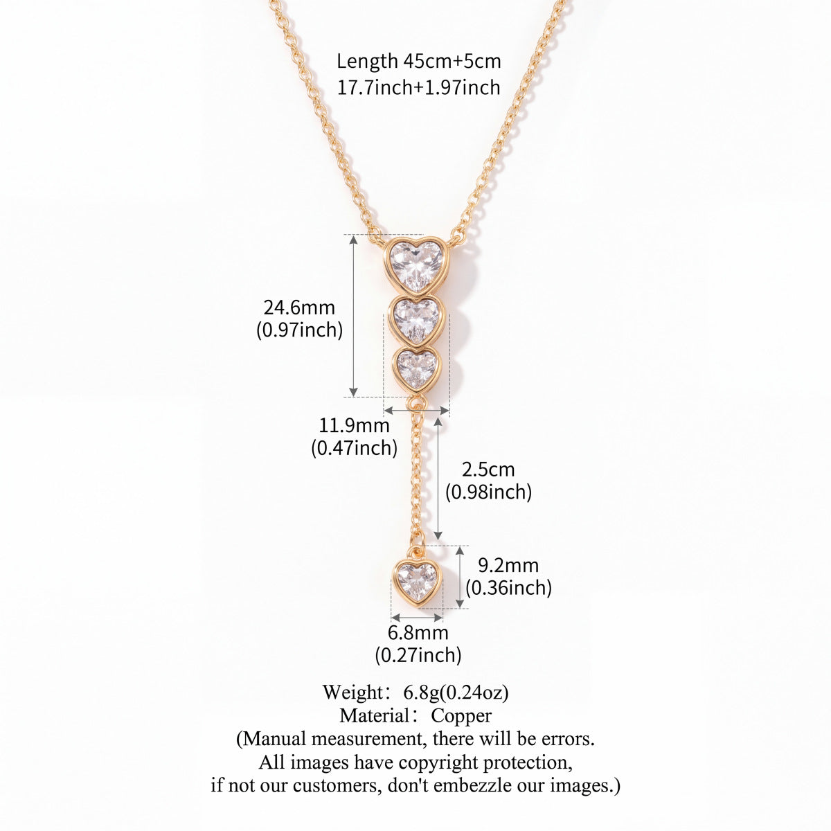 Elegant Gold Plated Heart Rhinestones Pendant Necklace 6W6JNC643