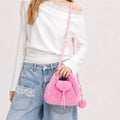 Cute Pompom Fuzzy Plush Solid Color Handbag 6W10BBG2394