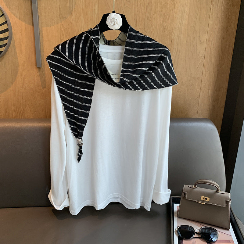 Striped Knit Triangle Scarf - DippedShop Wholesale - #2179