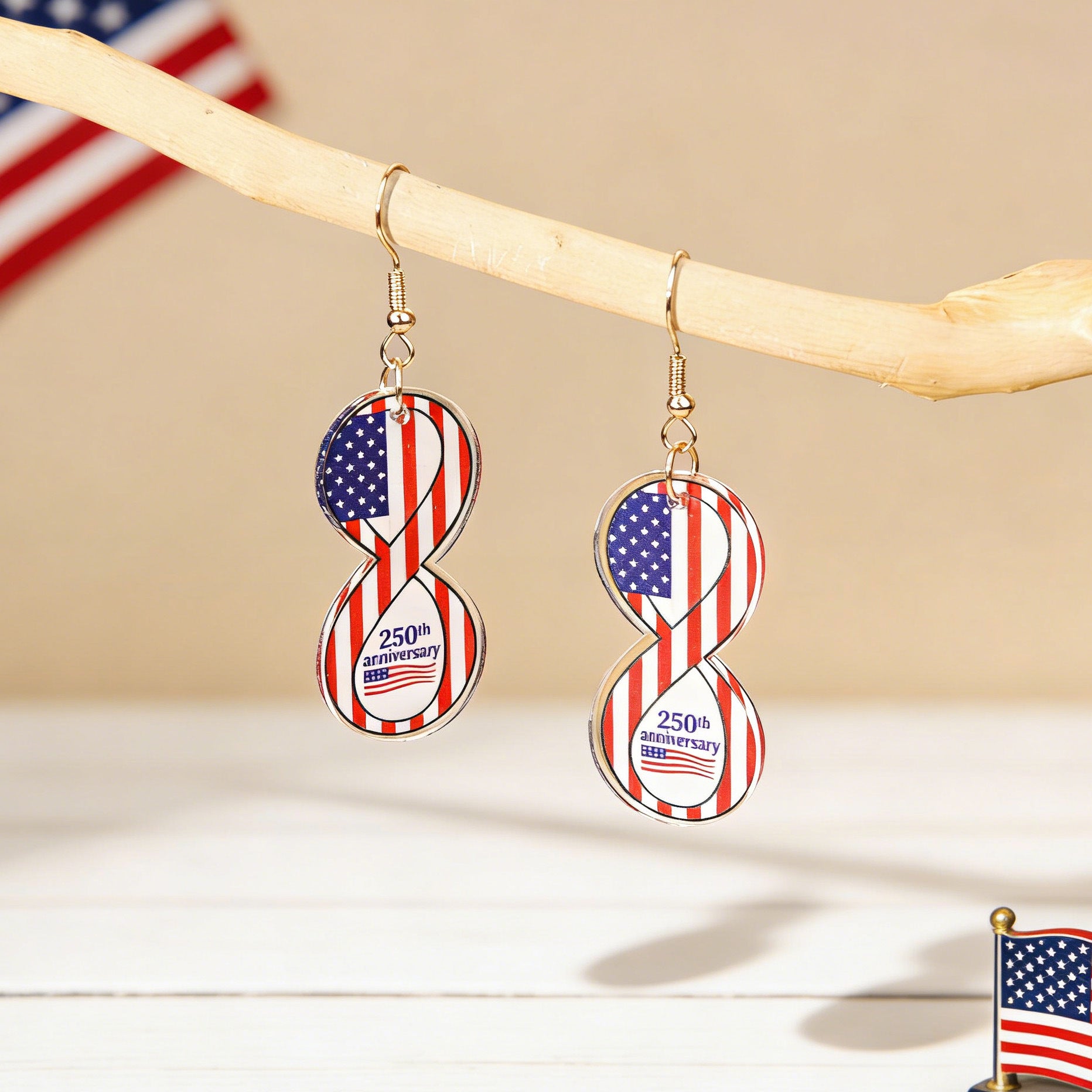 Stylish USA Flag Bowknot Pendant Hook Earring 8ZA6JER184L