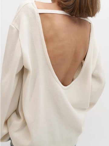 Elegant Crew Neck Backless Knit Pullover Sweater DP25H642