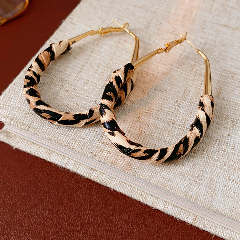 Vintage Leopard Leather Wrapped Hoop Earrings 6W6JER830