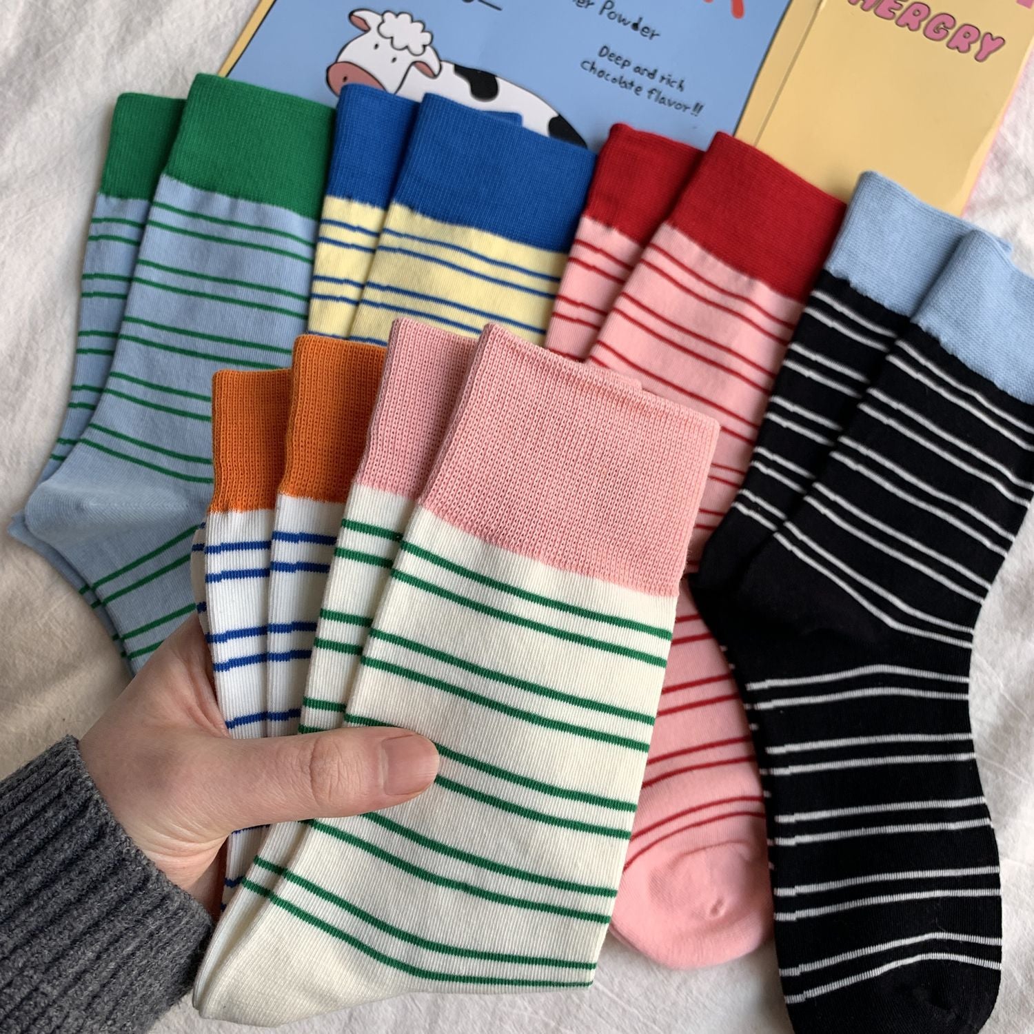 Stripe Color Block Simple Cotton Socks 6W8FSO654