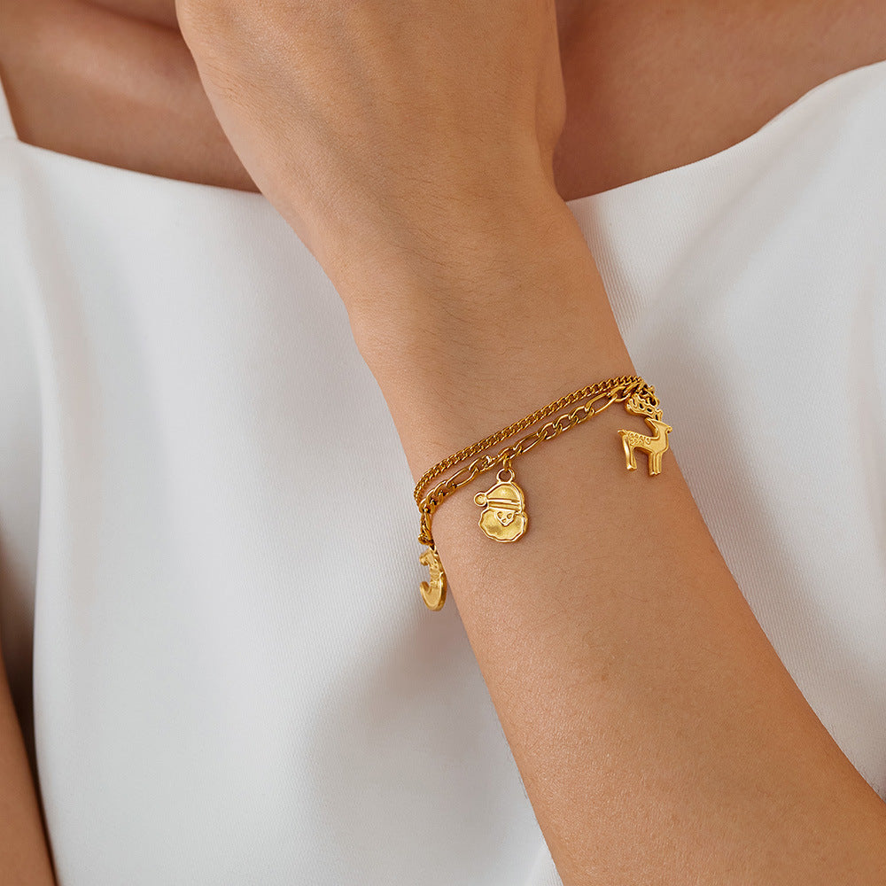 Trendy Reindeer Pendant Stainless Steel Bracelet DP25G619