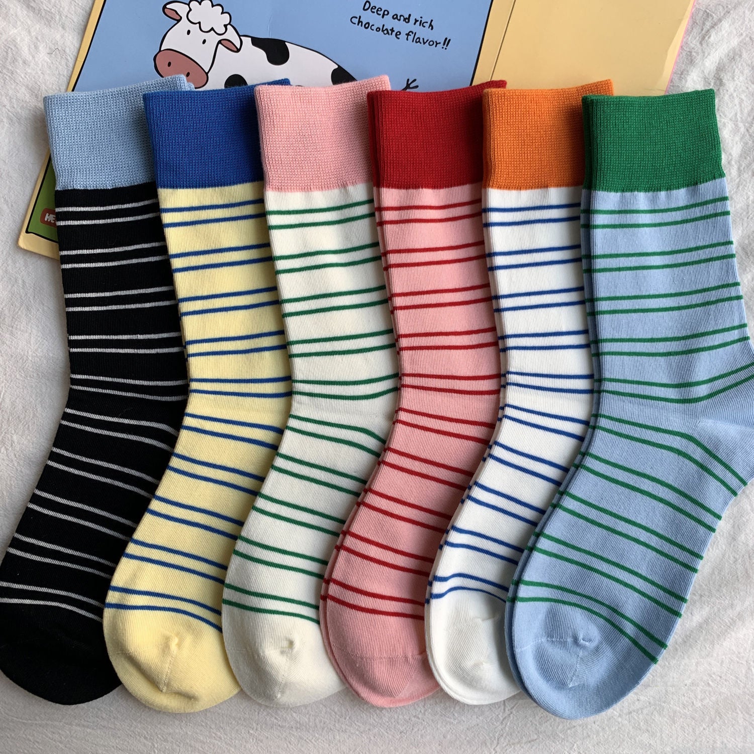 Stripe Color Block Simple Cotton Socks 6W8FSO654