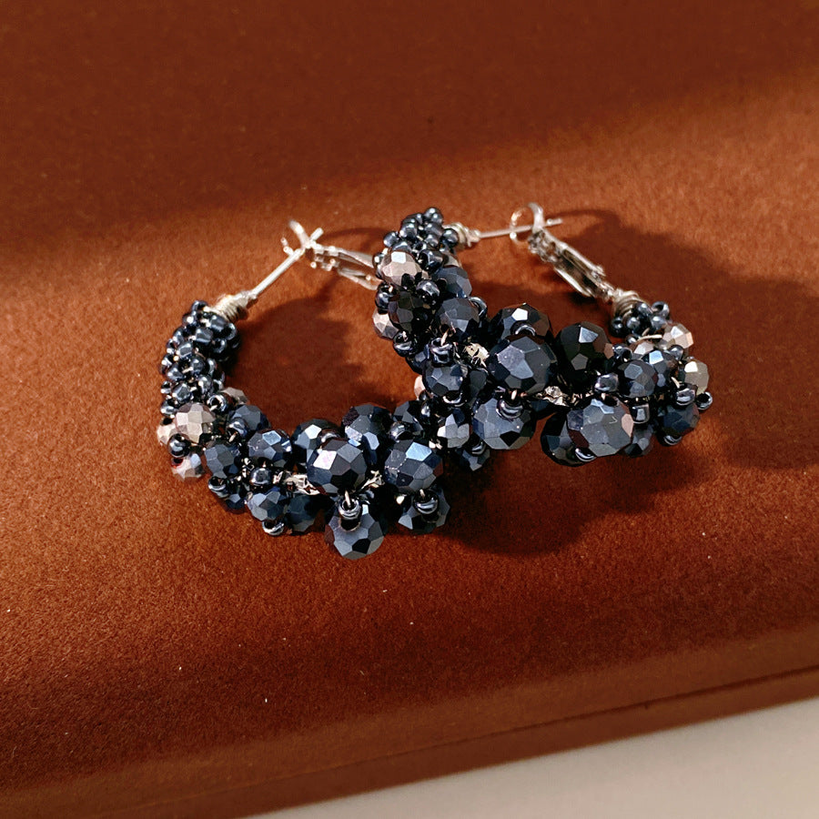 Blue Crystal Woven Beads Hoop Earrings 6W6JER788