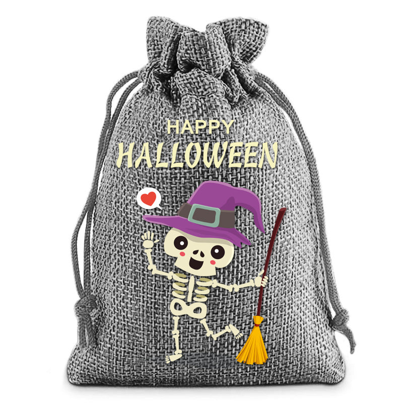 Halloween Cartoon Printed Burlap Drawstring Bags 6W10BBG1751