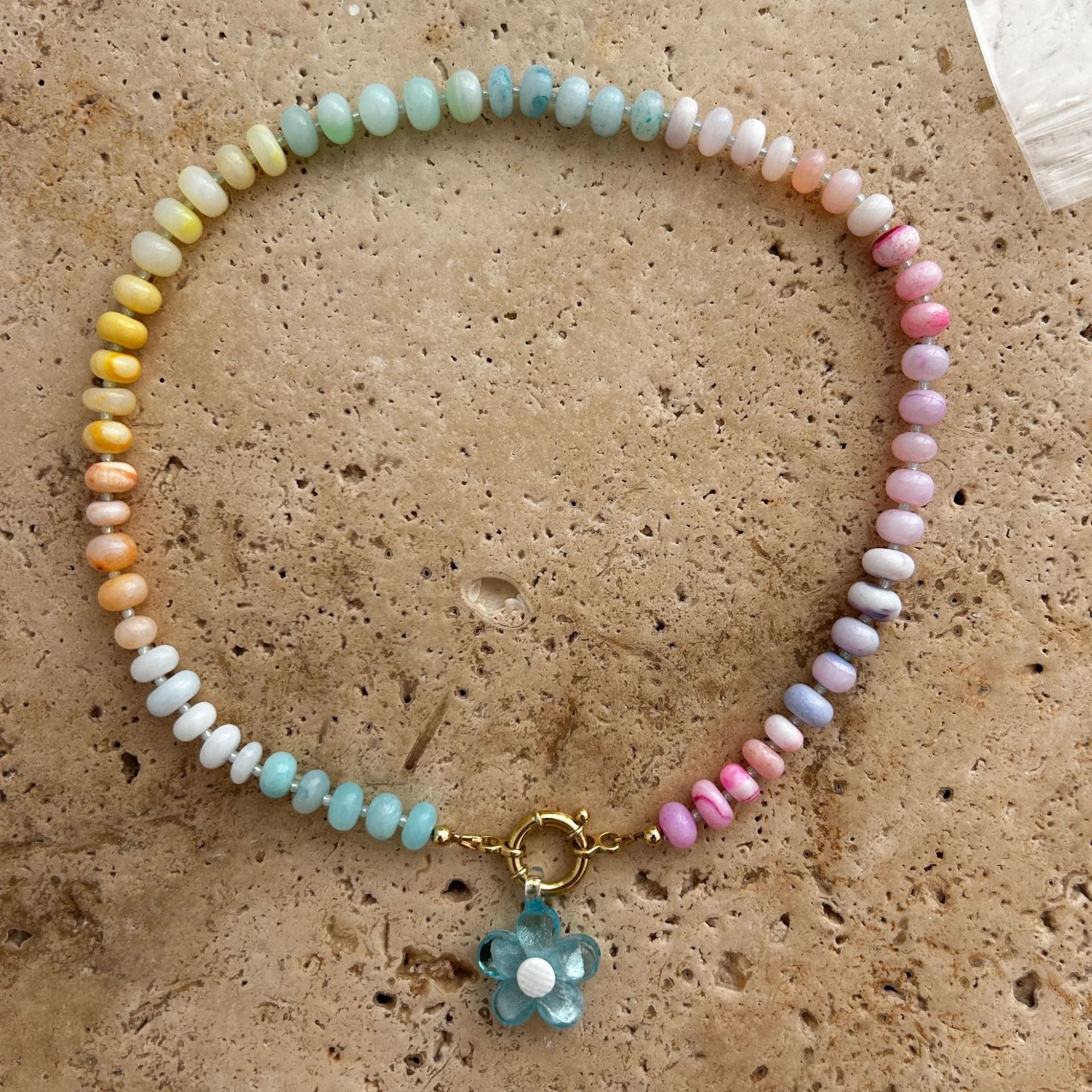 Handmade Multi-Color Flower Pendant Beaded Necklace 6W6JNC420L