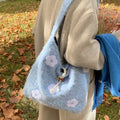 Sweet Floral Embroidery Plush Shoulder Tote Bag 6W10BBG2491