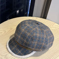 Fur Trimmed Plaid Beret - DippedShop Wholesale - #5251