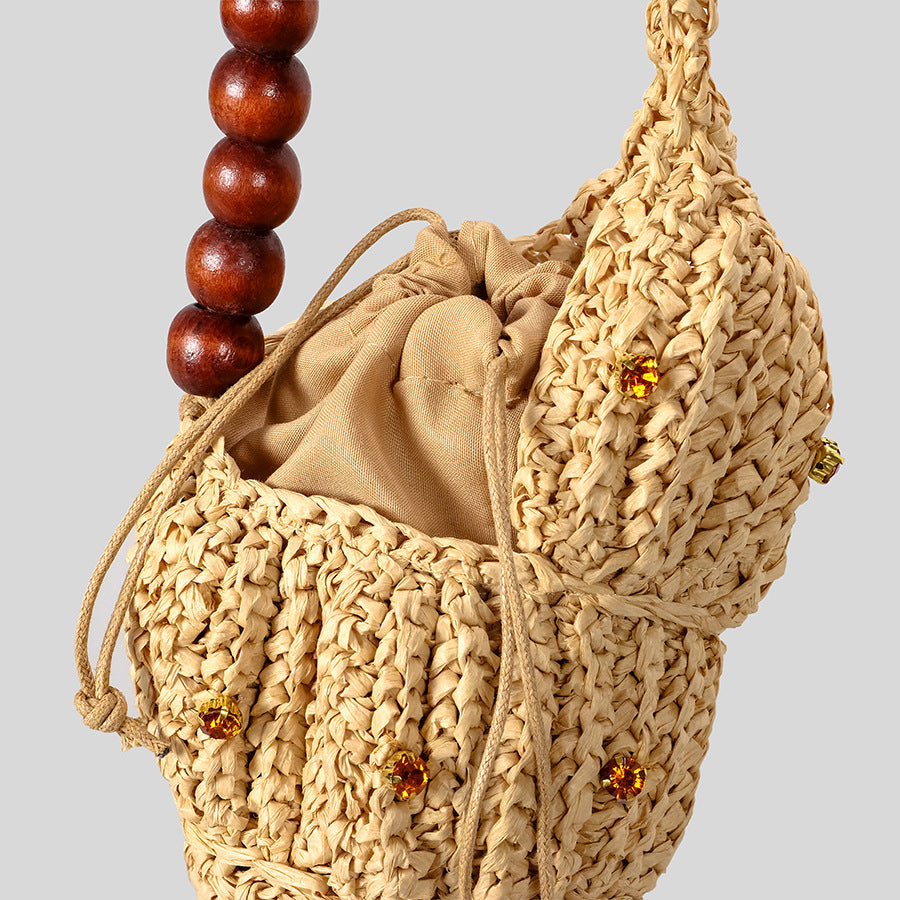 Rhinestone Seashell Raffia Handbag - DippedShop Wholesale - #4579