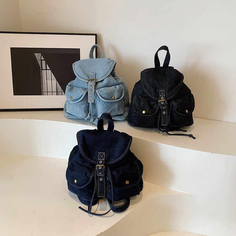 Solid Color Denim Large Capacity Backpack DP25E924