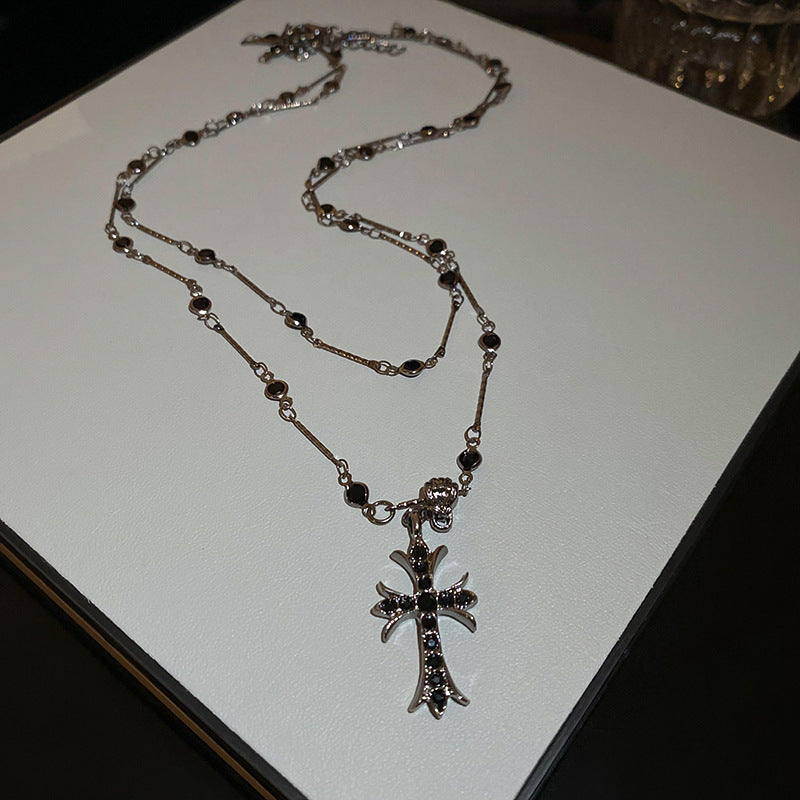 Elegant Gold Plated Rhinestones Cross Pendant Necklace 6W6JNC974