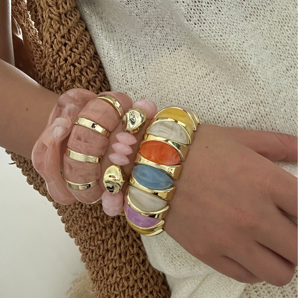 Dopamine Gold Plated Acrylic Wide Bracelets 6W6JBR622