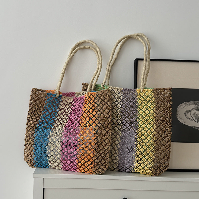 Color Block Straw Tote Bag - DippedShop Wholesale - #9123