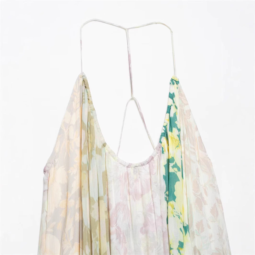 Casual Elegant Printed Mesh Halter Maxi Dress DP25C964