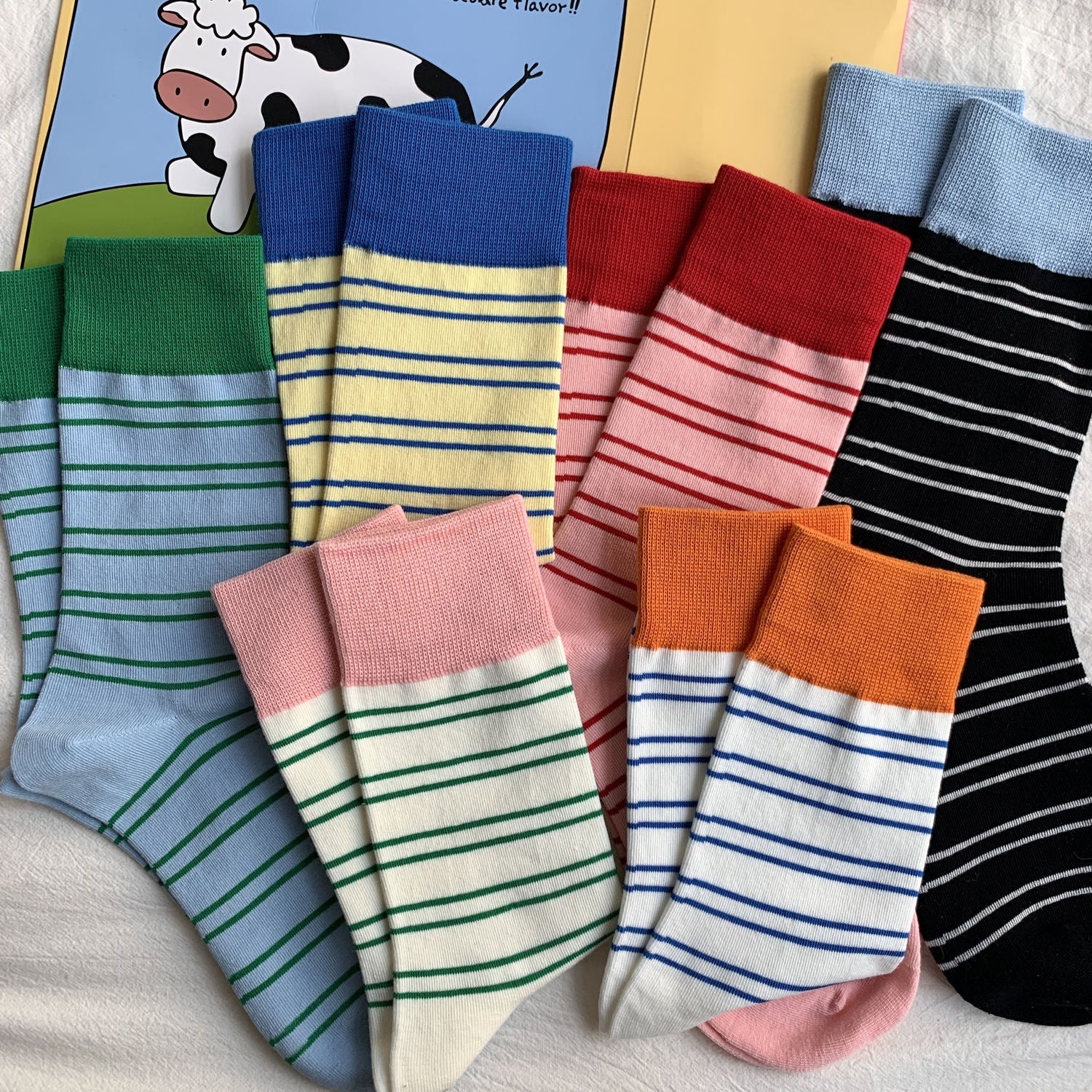 Stripe Color Block Simple Cotton Socks 6W8FSO654
