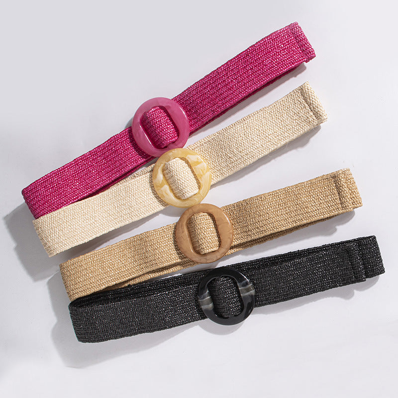 Boho-Style Solid Color Straw Weave Belt 6W6JBT205