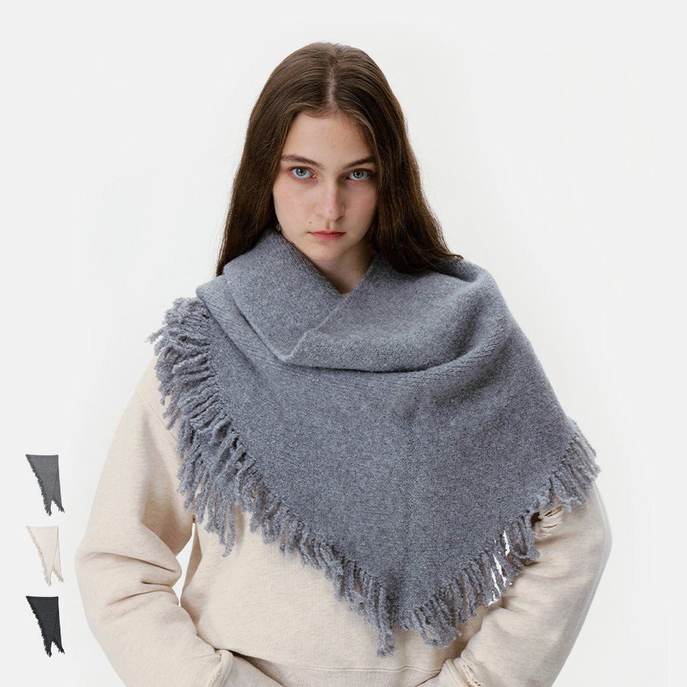 Simple Solid Color Triangle Tassel Knit Shawl Scarf 6W6NSC133