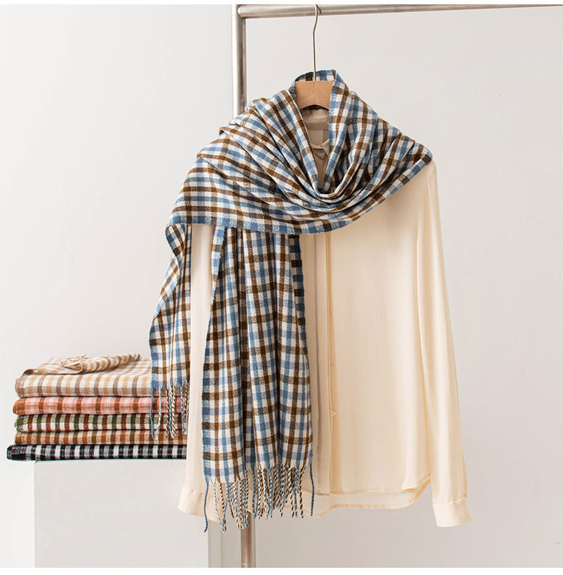 Warm Color Block Plaid Tassel Scarf 6W6NSW285