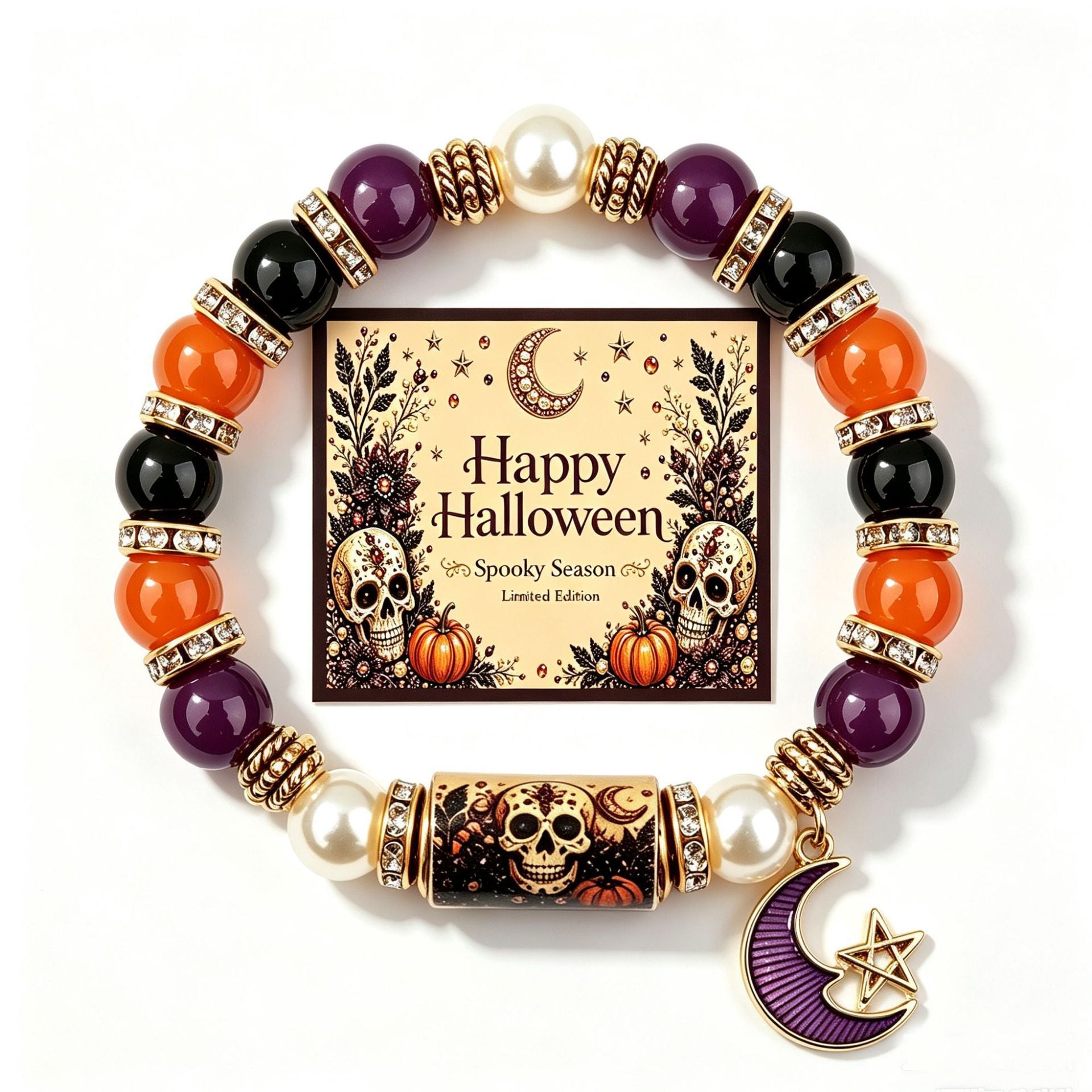 Handmade Halloween Ghost Beaded Stretch Bracelet 6W6JBR449