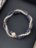 Vintage Paisley Print Pearl Chain Magnetic Scarf Necklace MK2BW6W6JNC235