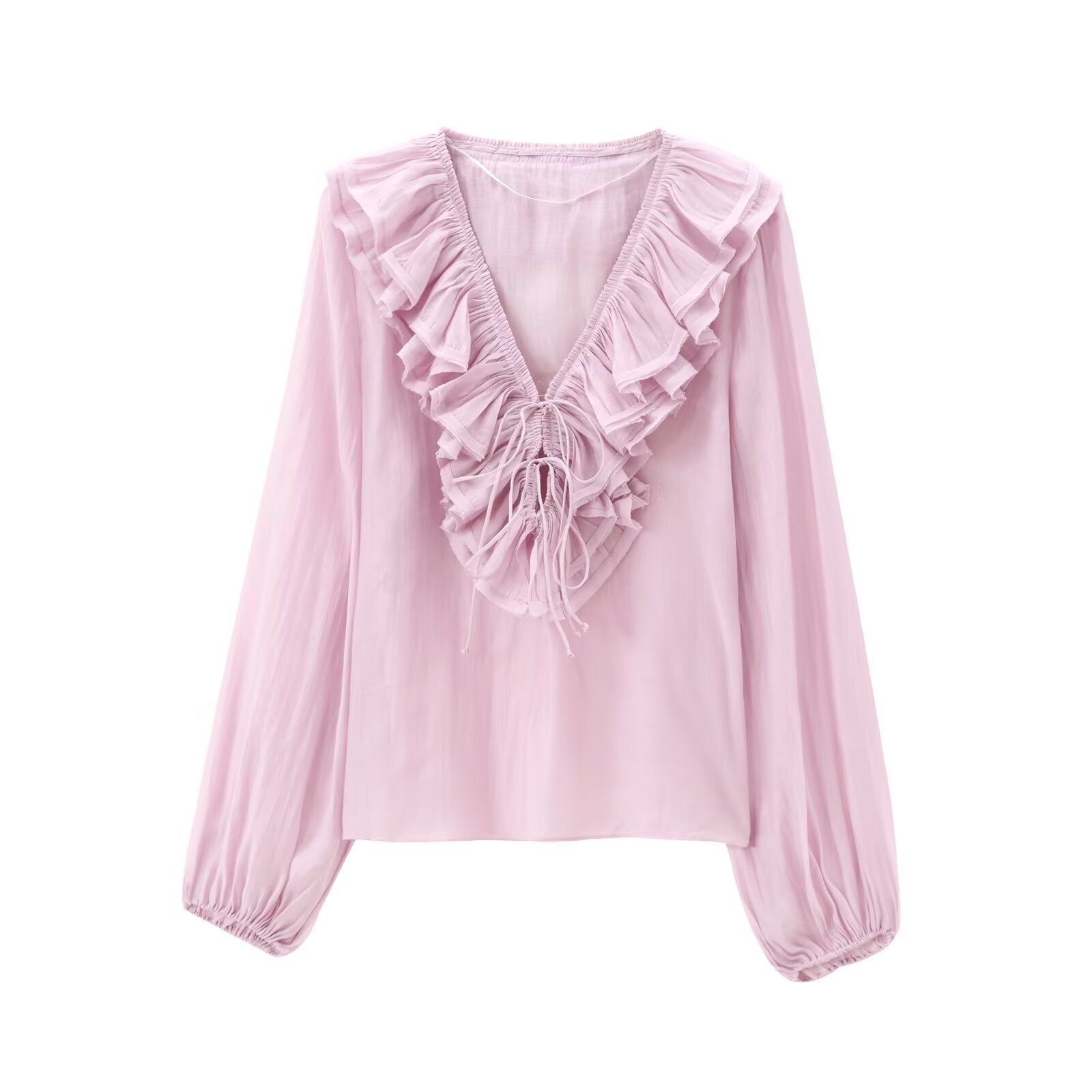 V-Neck Ruffled Chiffon Blouse - DippedShop Wholesale - #6755