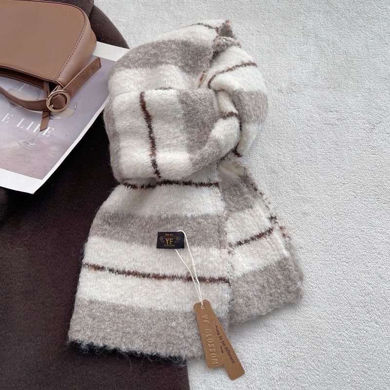Thick Warm Soft Color Block Striped Shawl Scarf 6W6NSC78