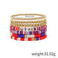 Stylish USA Flag Elastic Beaded Chain Bracelets Set 8ZA6JBR301L