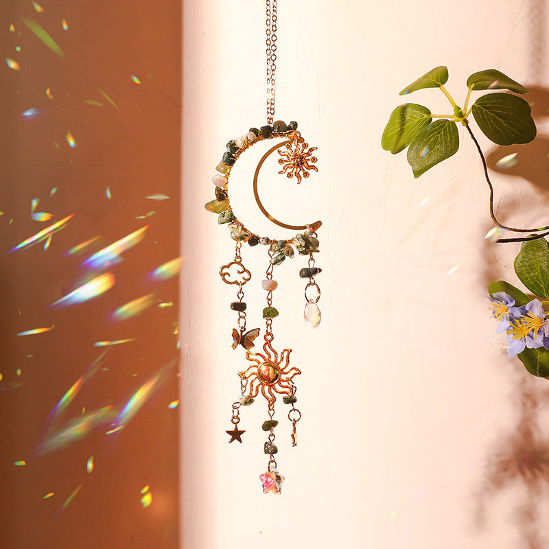 Colorful Stones Moon Wrap Tassel Hanging Suncatchers MK2CZAS6H7HLS68