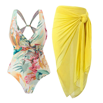 Backless Floral Print Swimwears with Covers DP25C494
