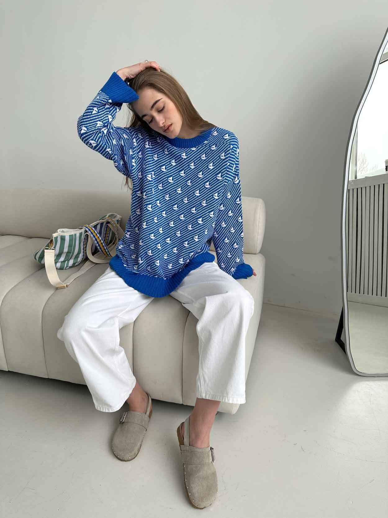 Print Contrast Loose Sweater - DippedShop Wholesale - #1363